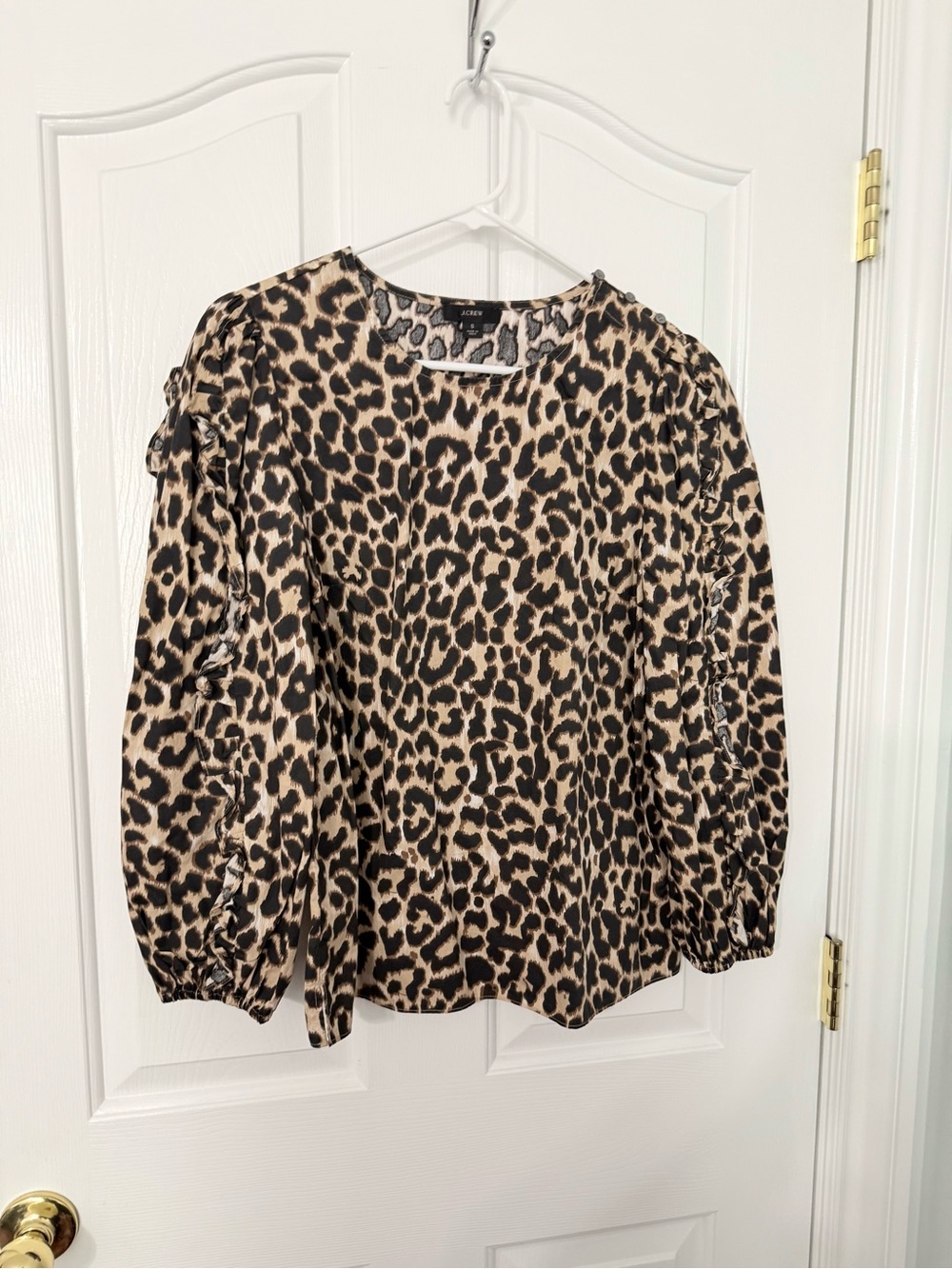 Jcrew Leopard-Print Balloon-Sleeve Blouse in Beige and Black size small